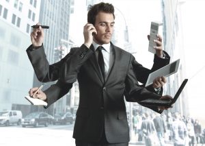 Businessman multitasking